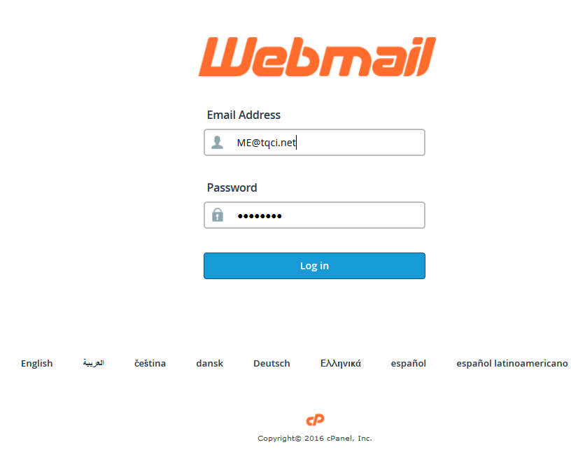 TQCI Webmail Login Screen